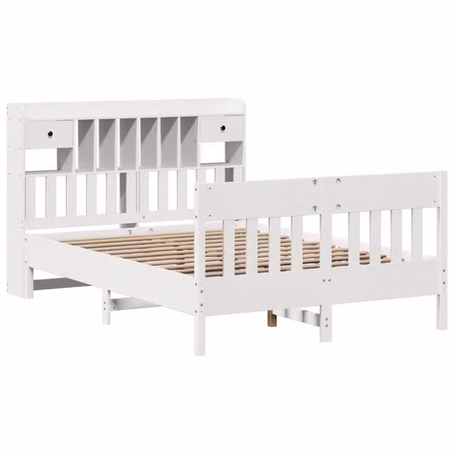 Berkfield Home Decorative Solid Wood Pine Bed Frame in White, W/D/H: 140 x 200 cm