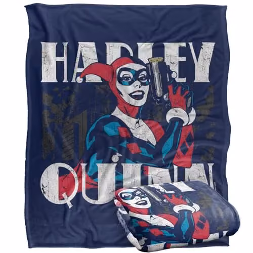 Warner Bros. Batman and Harley Quinn Super Soft Fleece Throw Blanket, Multicolour, W: 152.4 cm x D: 127 cm x H: 1.0 cm – 1