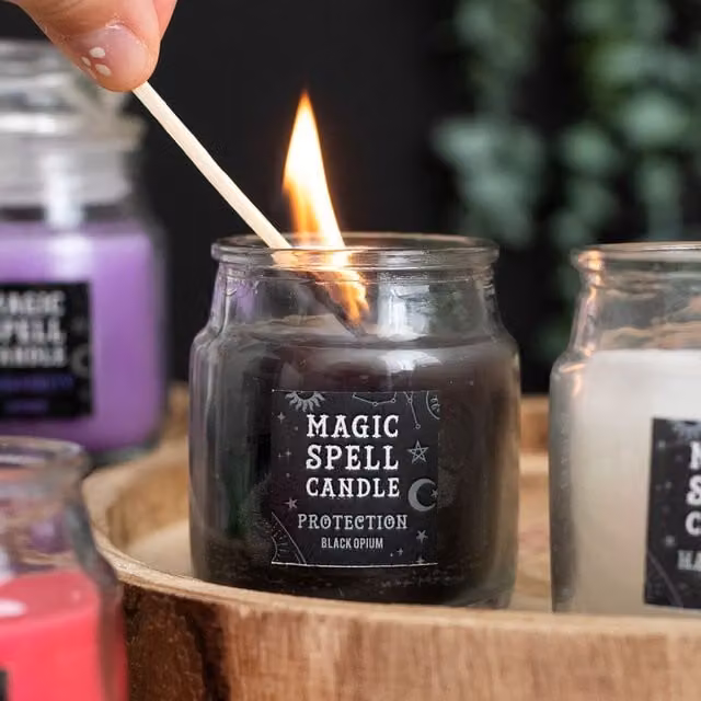 Kingsbury Gifts Black Opium Protection Magic Spell Votive Candle and Glass Jar in Black