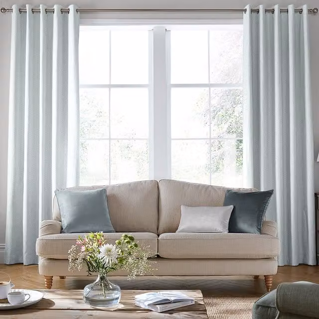 Laura Ashley Made to Measure Blackout Eyelet Curtain Panel in Pale Seaspray Blue Cotton
