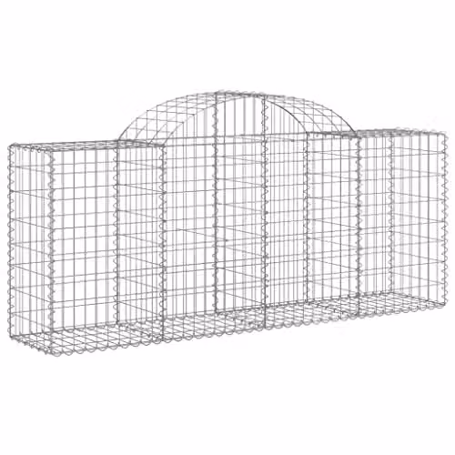 vidaXL Set of 8 Arched Gabion Baskets in Silver Galvanised Steel, W: 200 cm, D: 50 cm, H: 80/100 cm – 1