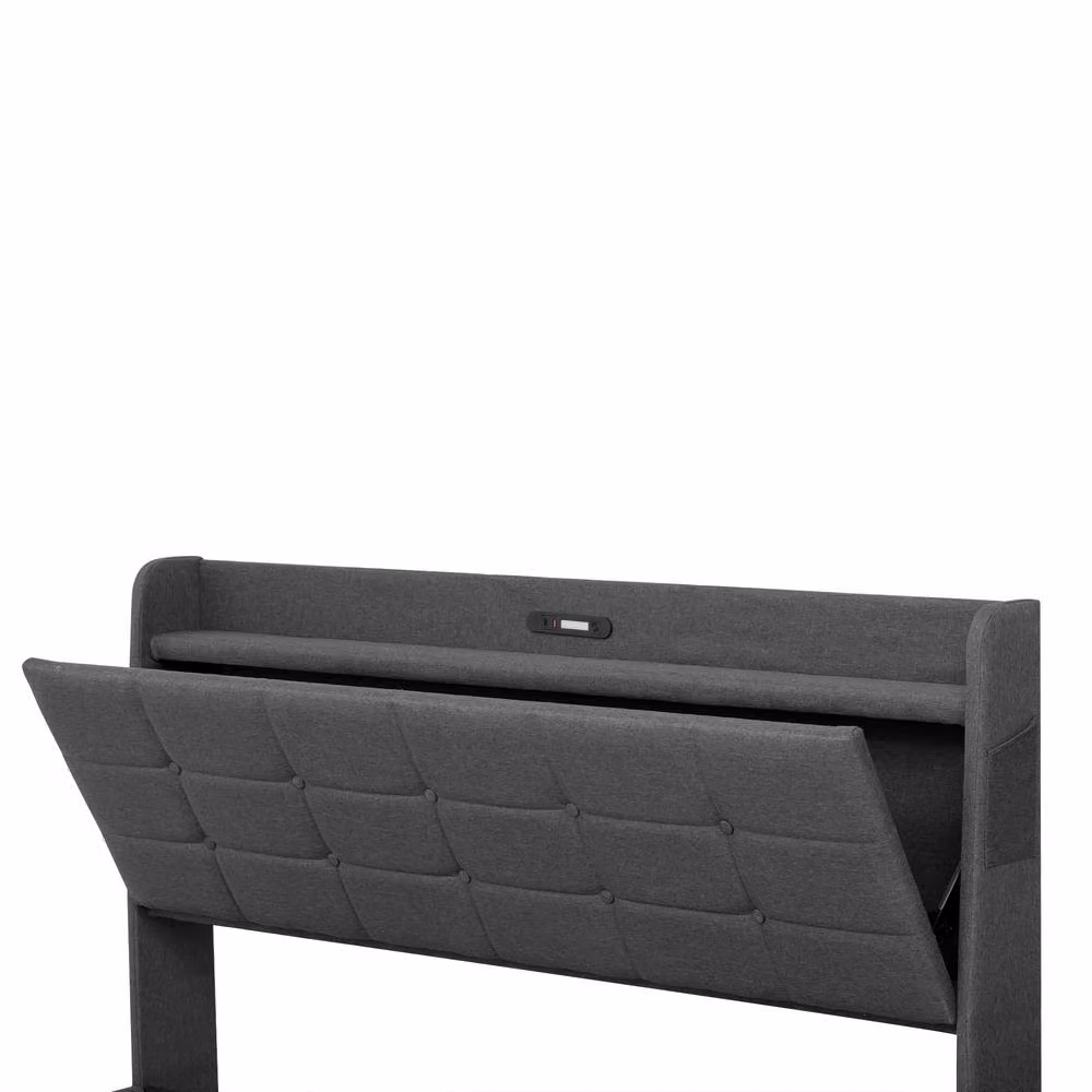 BTM Grey 5ft King Size Upholstered Bed with Hydraulic Storage and Charging Headboard W/D/H: 150 x 200 x 113 cm – 6