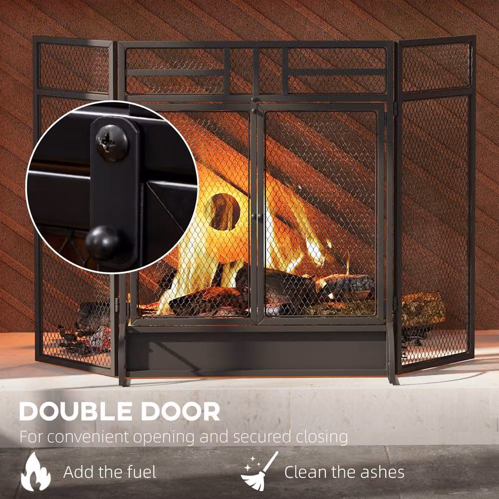 STILVORA Three-Panel Fireplace Screen with Door, Black, H: 79.0 cm, W: 11.5 cm, D: 11.5 cm – 7