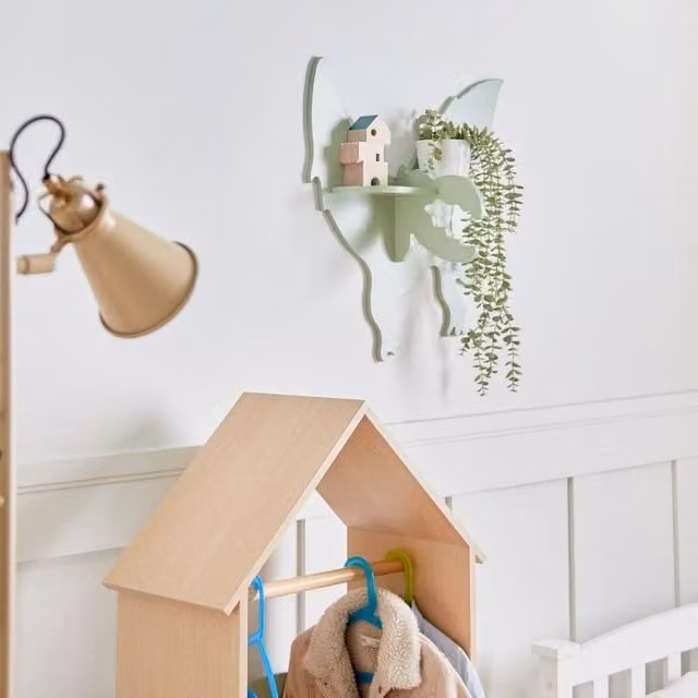 Wyld and Coco Dinosaur Wall Shelf in Light Green MDF