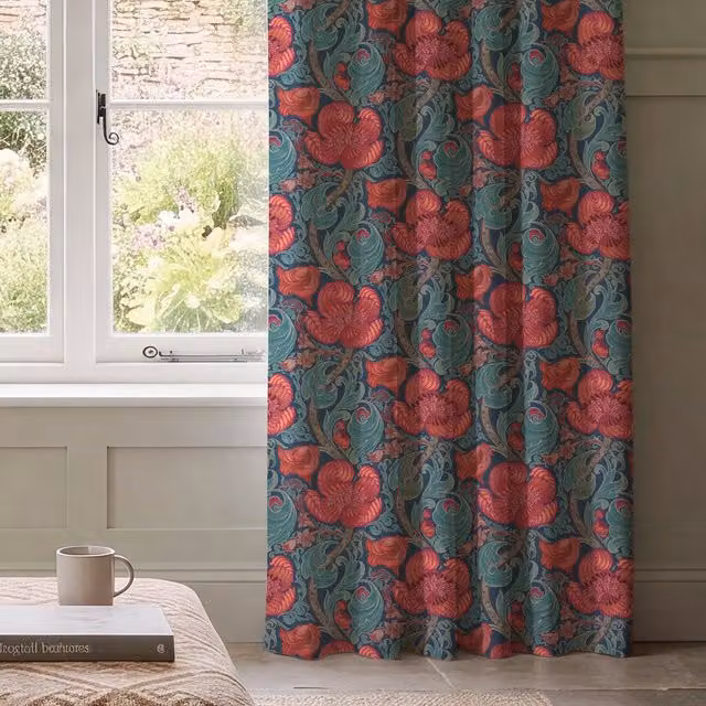 HOUSE Llewelyn-Bowen Down The Dilly Printed Velvet Made To Measure Curtains in Sanguine