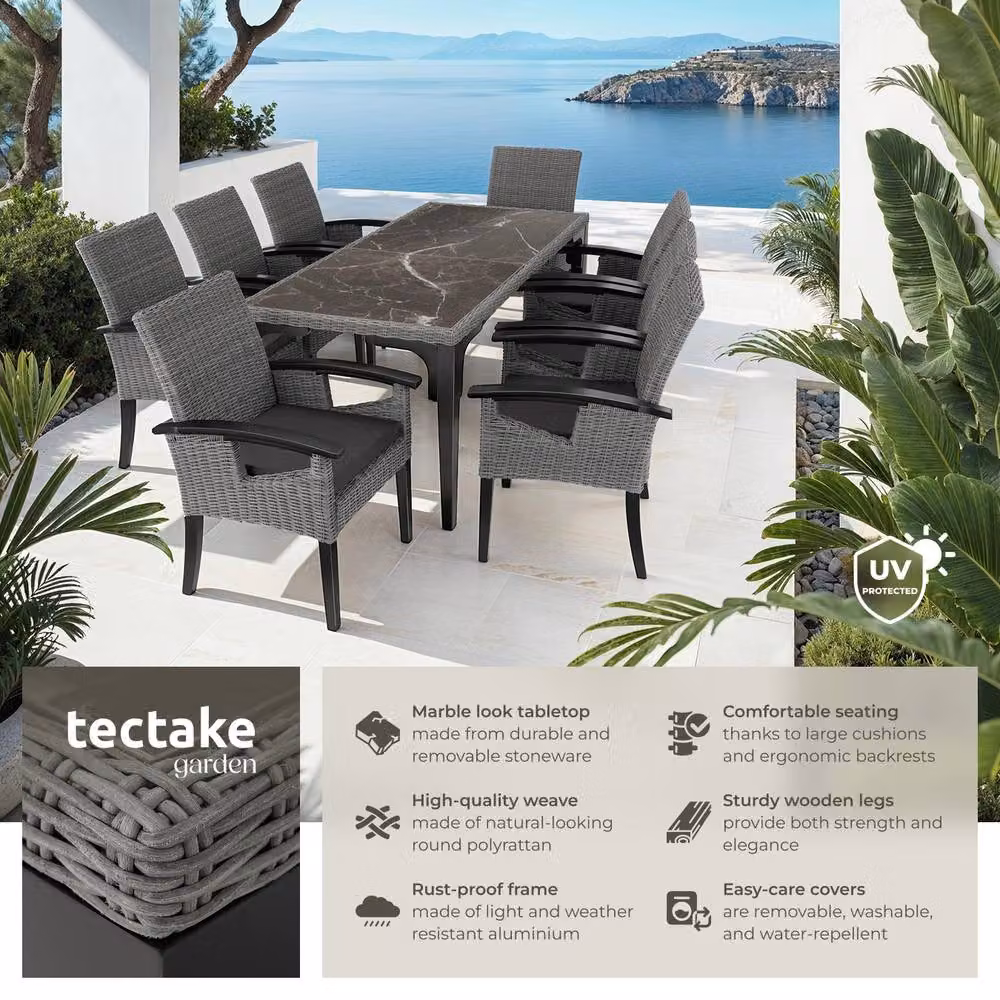 tectake Foggia Garden Dining Set with 8 Rosarno Armchairs in Grey – 2