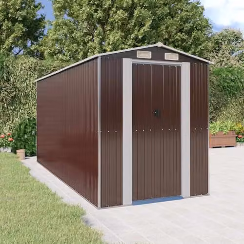 vidaXL Garden Shed in Dark Brown, Galvanised Steel, W/D/H: 440 x 192 x 223 cm – 2