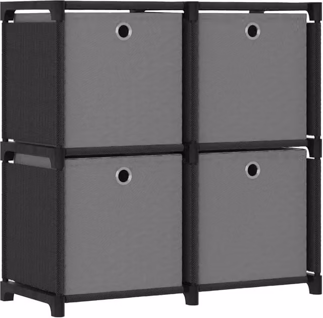 Berkfield Home 4-Cube Display Shelf with Fabric Boxes in Black and Grey, W/D/H: 69 x 30 x 72.5 cm