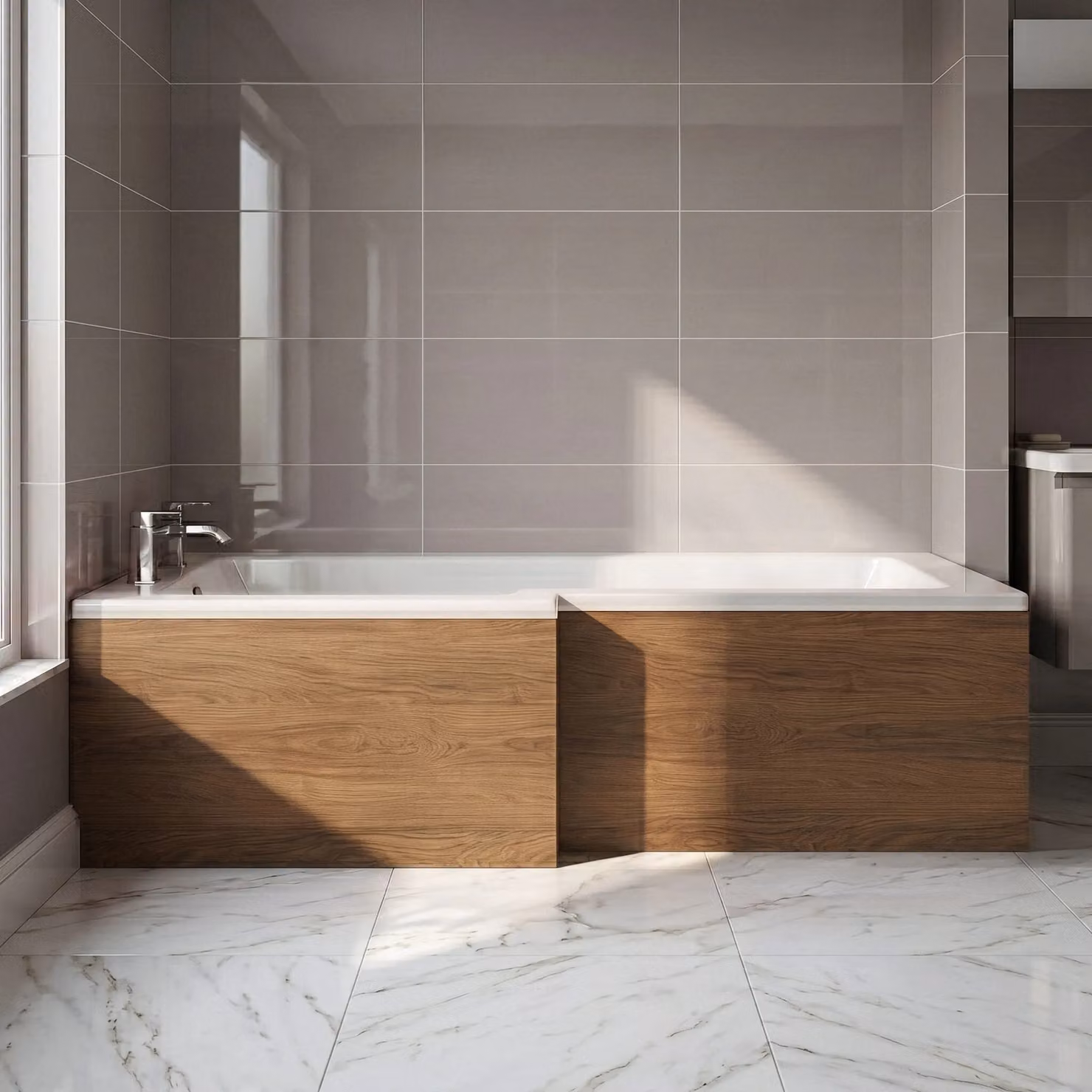 Balterley 1700mm Square L-Shape Shower Bath Front Panel in Antique Oak Brown – 3
