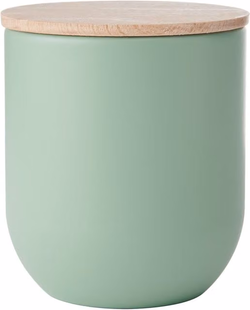 KitchenCraft Idilica Airtight Stoneware Kitchen Canister with Beechwood Lid, Green, W: 9 cm, H: 10 cm