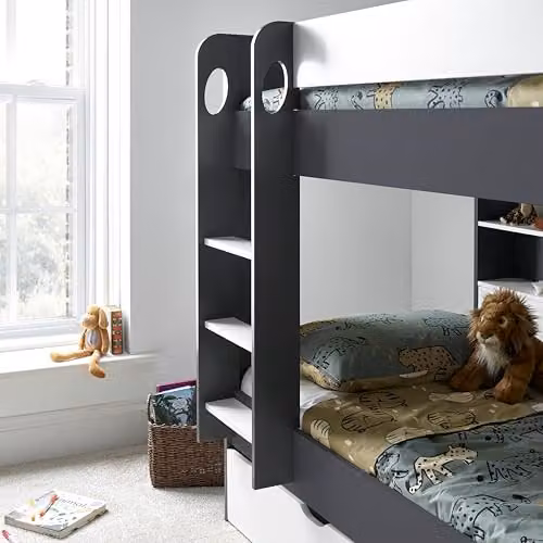 Bedmaster Olly Two-Level Storage Bunk Bed with Drawers in Grey and White – 6