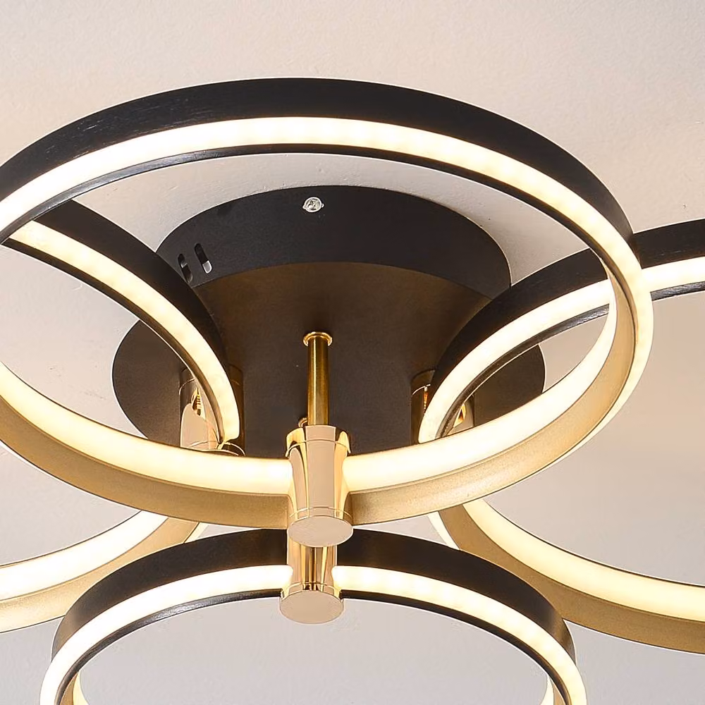 NIVOR 60W 4 Ring LED Dimmable Flush Mount Ceiling Light with Remote Control and 3 Colour Settings in Gold – 6