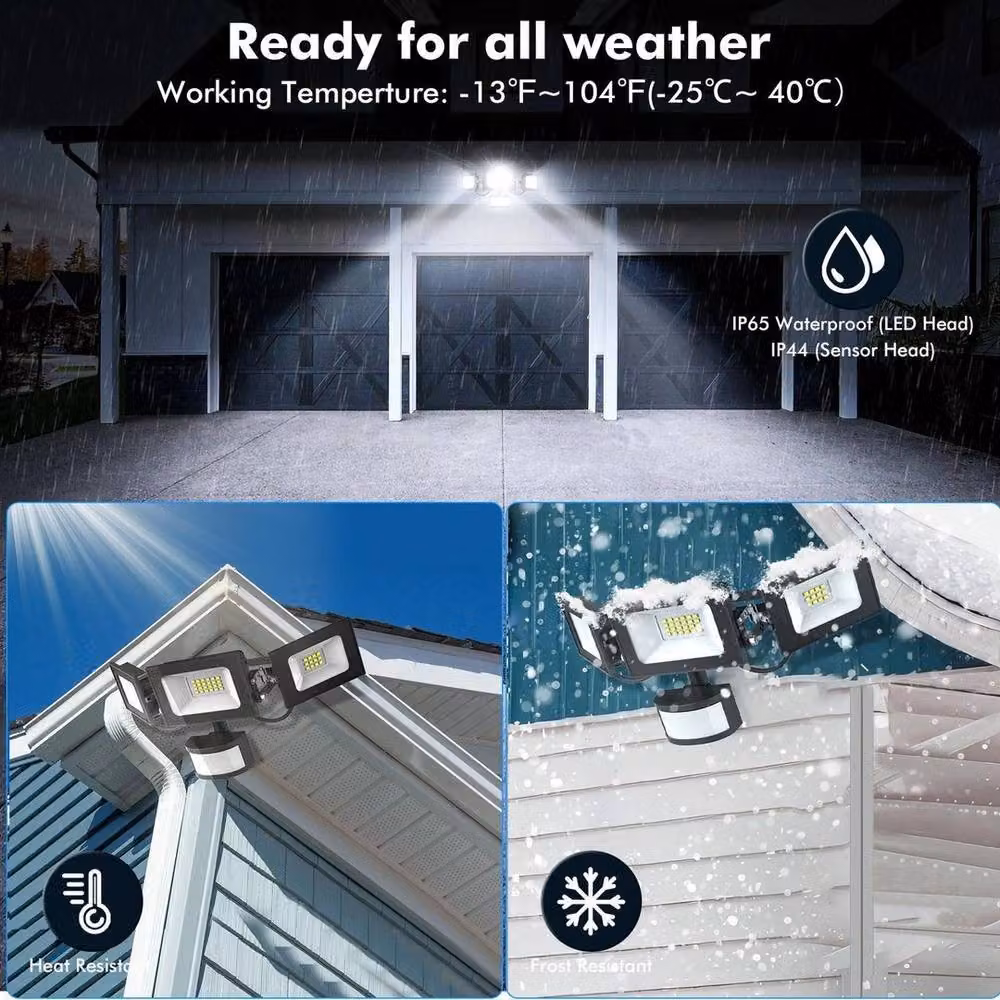 KORVIXA 150W 3 Head LED Security Floodlight with PIR Motion Sensor and Remote Control, Black – 3