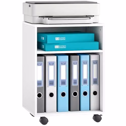 HOMCOM 2-Tier White Printer Stand with Storage and Castors, W: 40 cm, D: 35 cm, H: 55.5 cm – 1