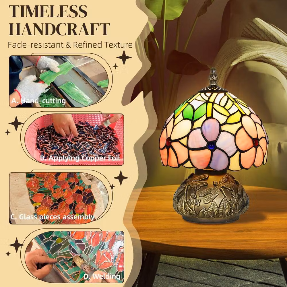 Wyld Haus Pink Tiffany Dragonfly Table Lamp with Bronze-Tone Base – 5