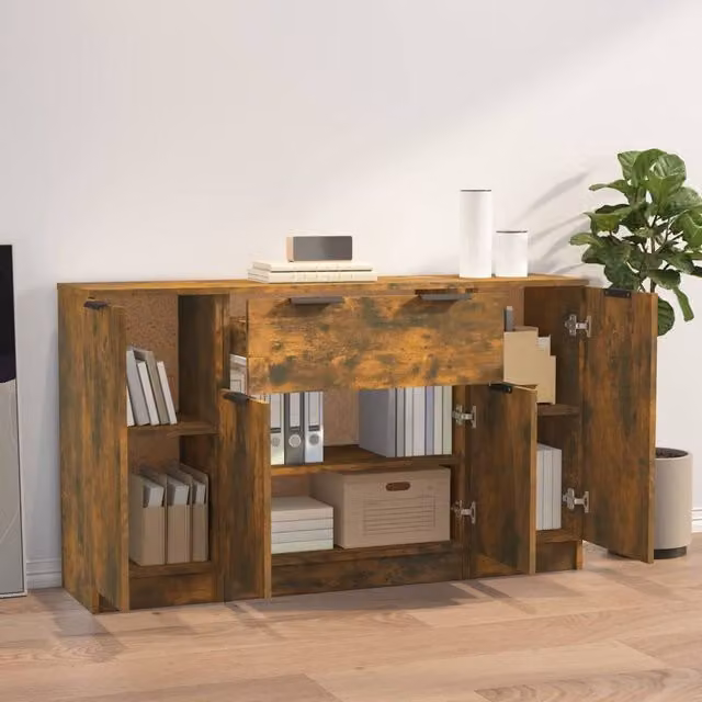 Berkfield Home 3-Piece Sideboard Set in Smoked Oak Brown Engineered Wood – 1