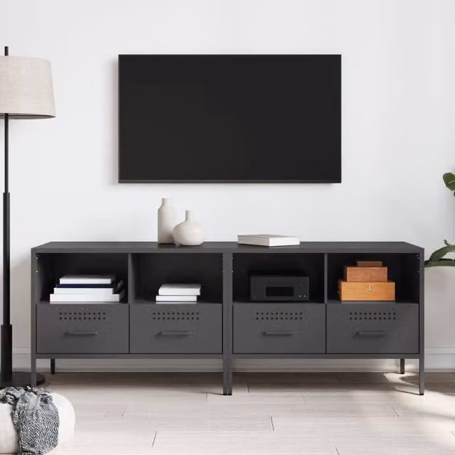 Berkfield Home Set of 2 Black Metal TV Cabinets, W/D/H: 68 x 39 x 50.5 cm – 1
