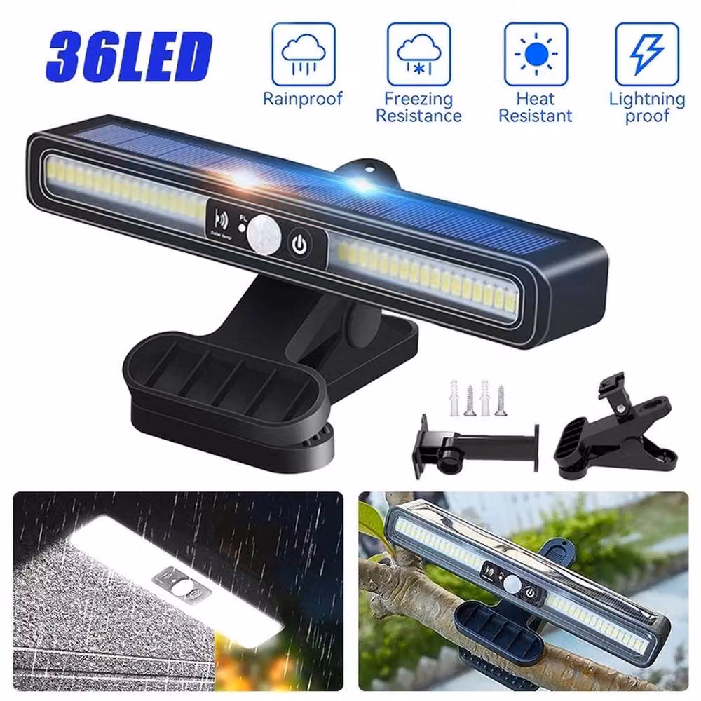 SPETLEK Solar PIR Motion Sensor LED Security Floodlight with Wall Clip, Black – 3