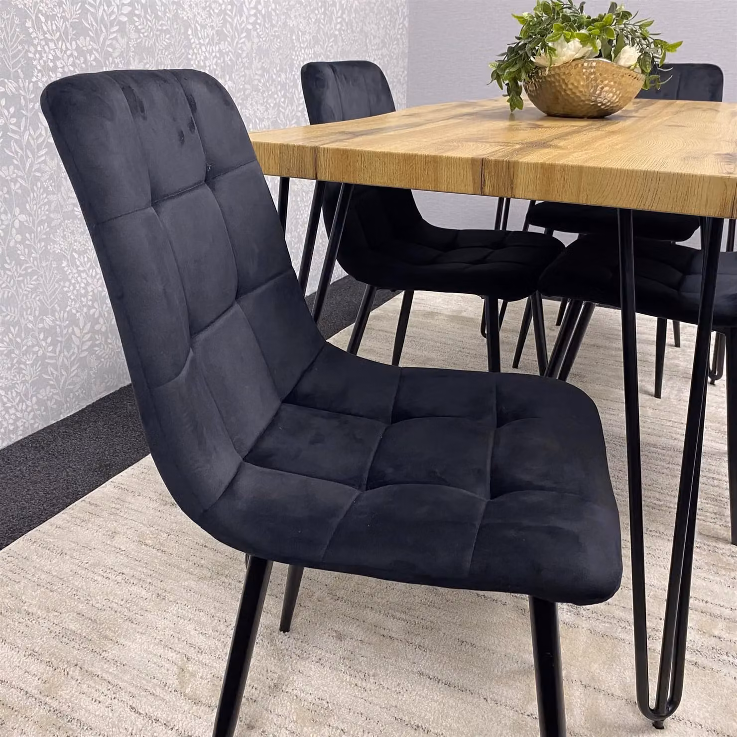 KOSY KOALA Rustic Brown Wooden Rectangular Dining Table with 4 Black Chairs, W/D/H: 120 x 77 x 75 cm – 4