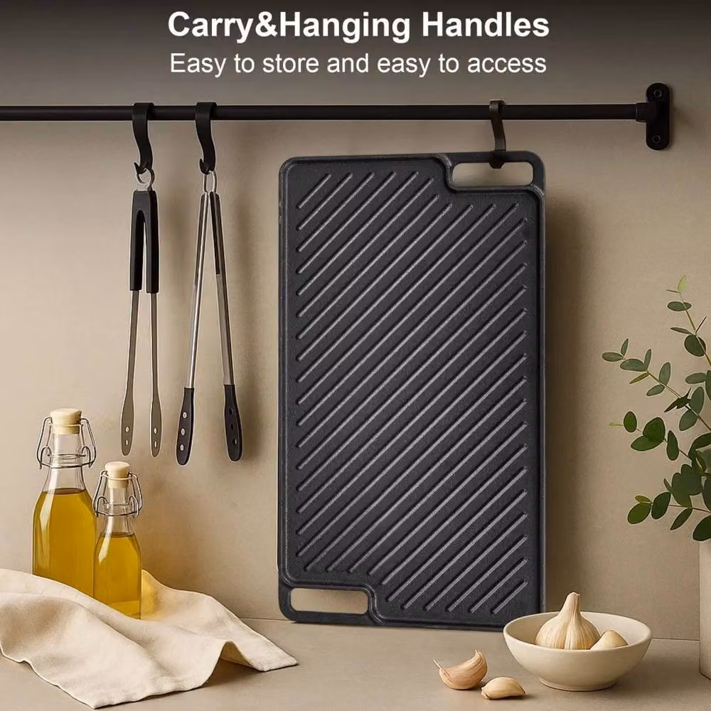 Kelvenix Cast Iron Griddle Pan, Pre-Seasoned Non-Stick BBQ Grill Pan, Black – 5