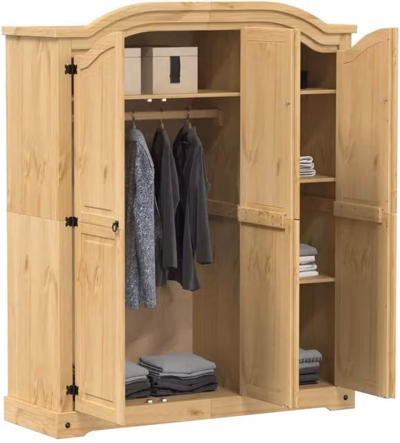 Berkfield Home Corona Wardrobe in Brown Waxed Solid Pine, W/D/H: 151.5 x 52 x 186 cm