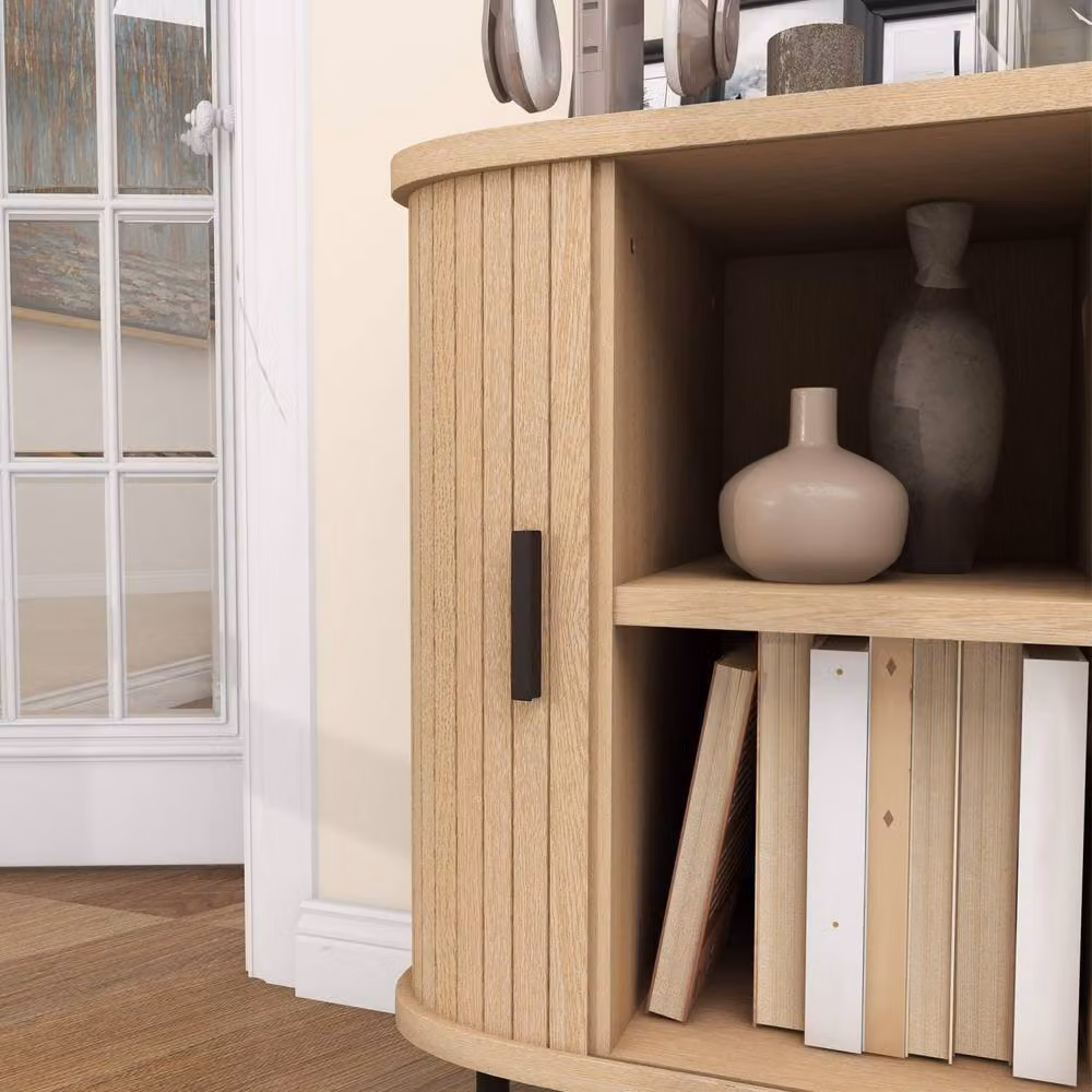 Wyld Haus Ronoke Mid Century Sideboard with Slatted Sliding Doors in Natural Oak Effect – 4