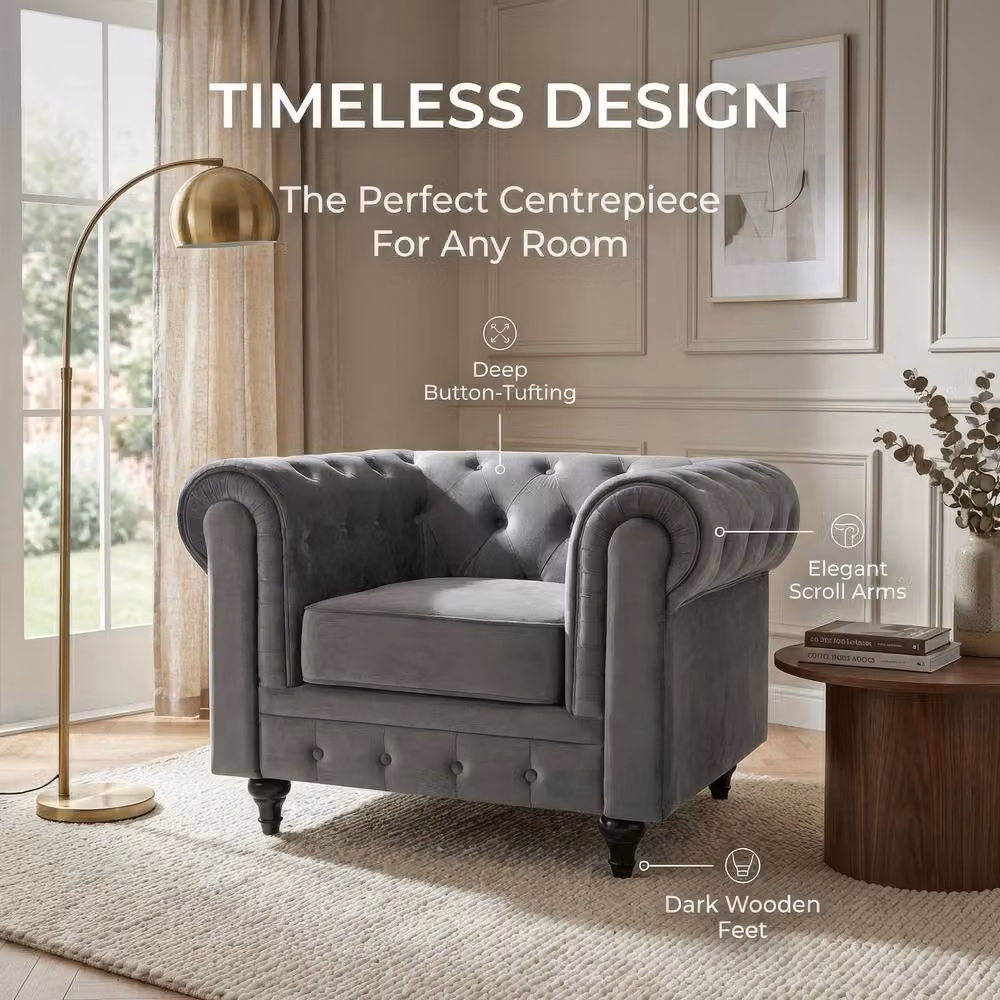 Bravich LTD Chesterfield 2 Seater Velvet Sofa in Grey – 2