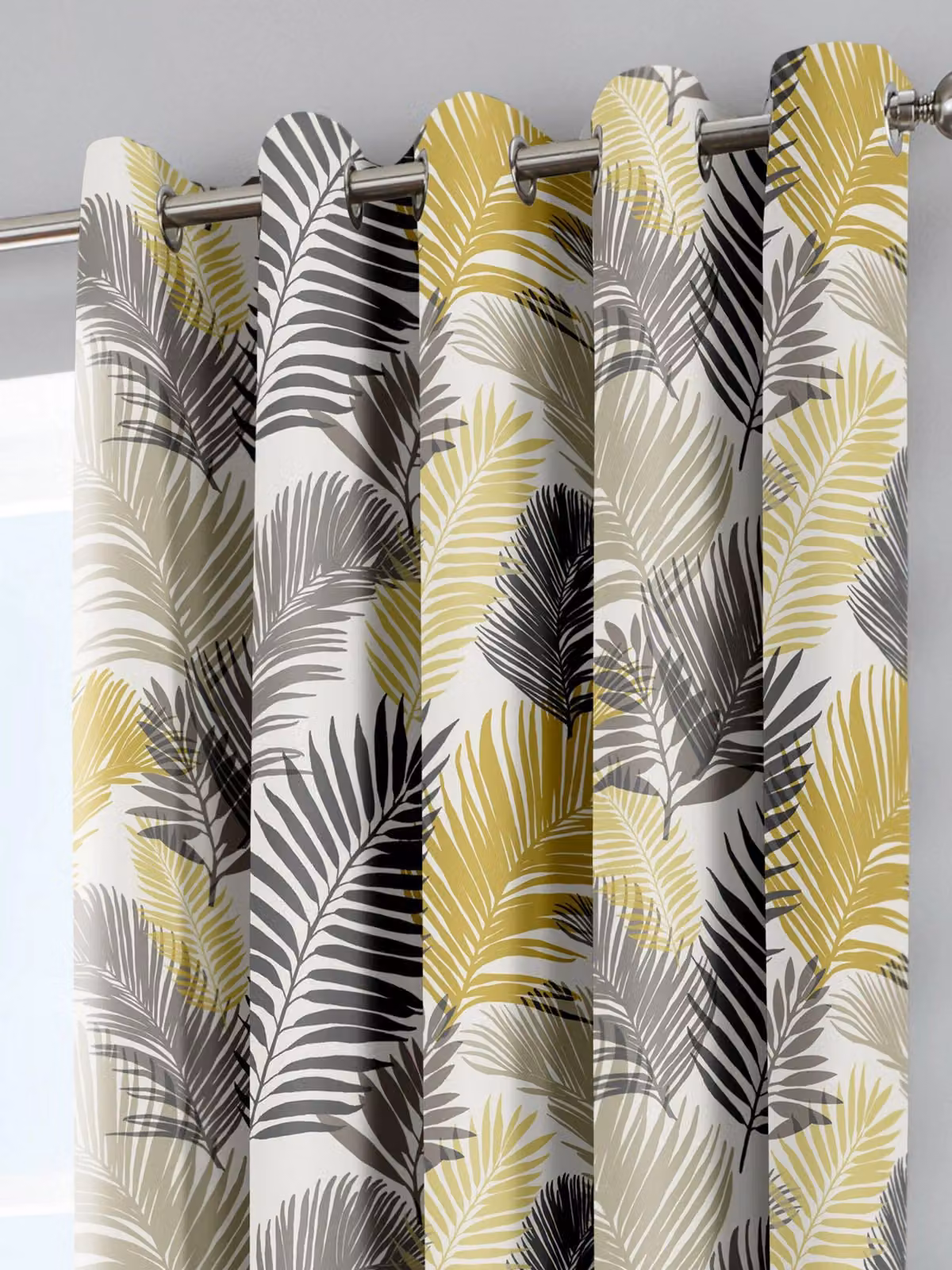 Fusion Tropical Exotic Palm Leaf Print 100% Cotton Eyelet Curtains in Yellow, Width: 117 cm, Drop: 137 cm – 2