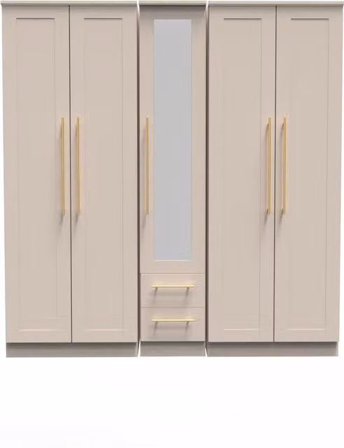 2 U Helmsley Ready Assembled Tall 5 Door 2 Drawer Mirror Wardrobe in Taupe