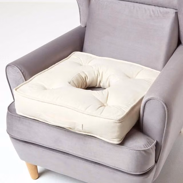 Homescapes Cotton Seat Cushion in Beige and Yellow