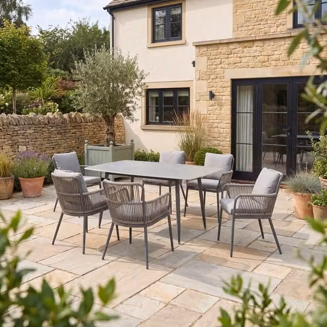 Artemis Home Westcott 6 Seat Garden Dining Set with Grey Rectangular Ceramic Table