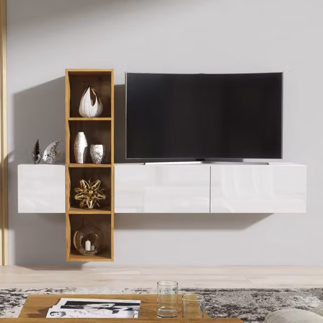 Creative Furniture Modern Wall Mounted TV Unit in Oak and White