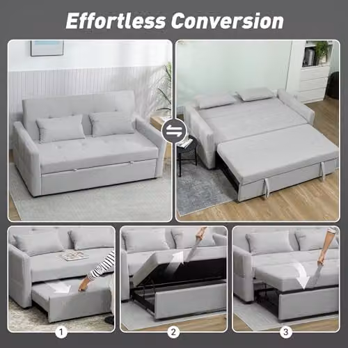 HOMCOM 2 Seater Click Clack Sofa Bed in Grey Fabric with Scatter Cushions – 3