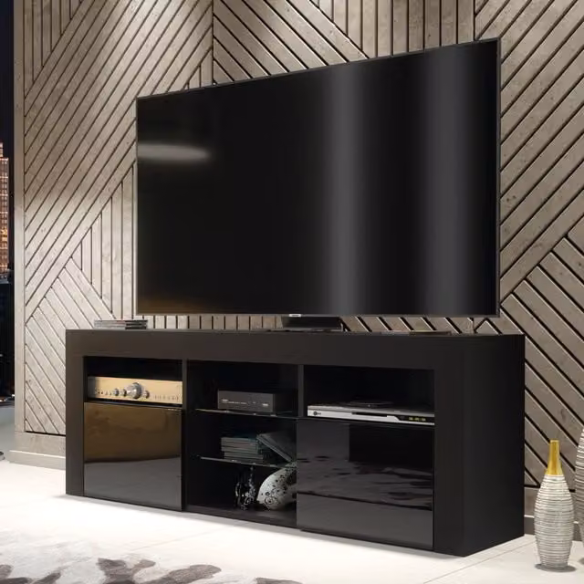 Creative Furniture Modern Black High Gloss TV Unit W: 145 cm, H: 53 cm, D: 35 cm
