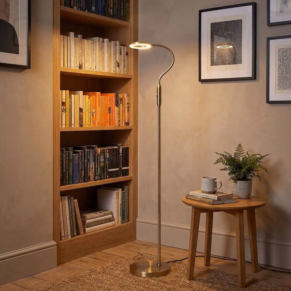 Happy Homewares Modern Task Floor Lamp with LED Halo Ring and CCT Memory Dimmer in Gold/Brass – 2