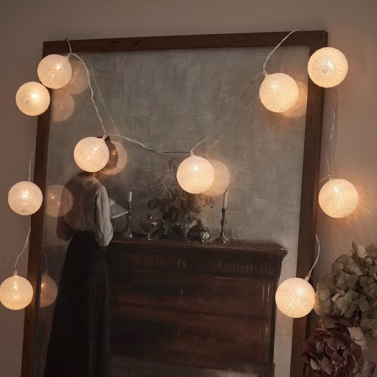 Lights4fun Chalk Cotton Ball Fairy Lights in Warm White with LED Spheres