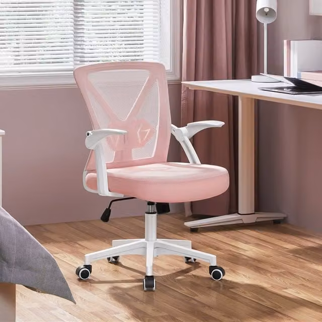 Yaheetech Pink Fabric Task Chair with Armrests and 360 Degree Swivel for Home Office