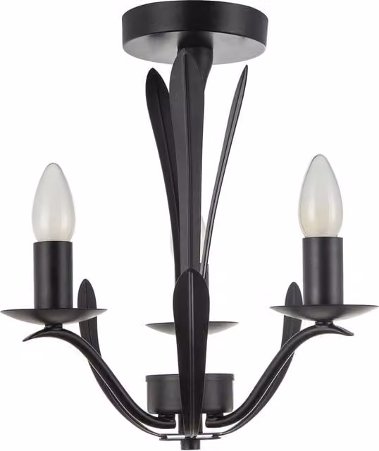 Happy Homewares 3-Arm Classic Ceiling Light in Black with Metal and Glass Details – 1