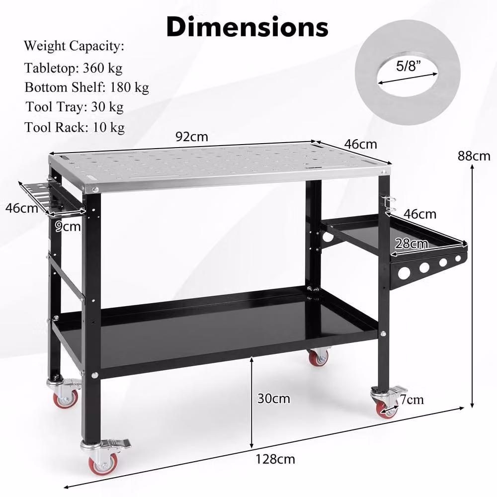 Gymax Metal Welding Table and Workbench with Tool Rack and Tray in Black – 2