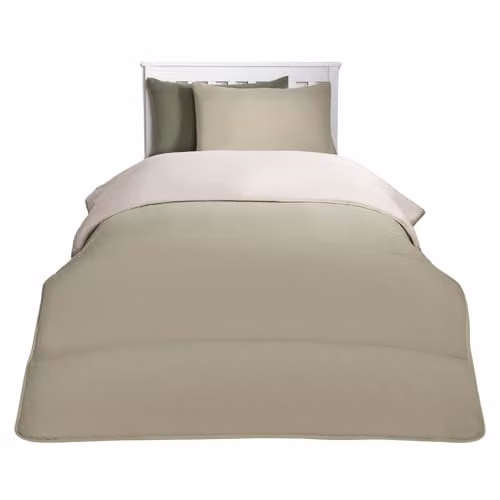 OHS Single Coverless 10.5 TOG Reversible Quilted Duvet and Pillowcase Set, Microfibre, Green and Beige, W/D/H: 135 x 200 cm – 1