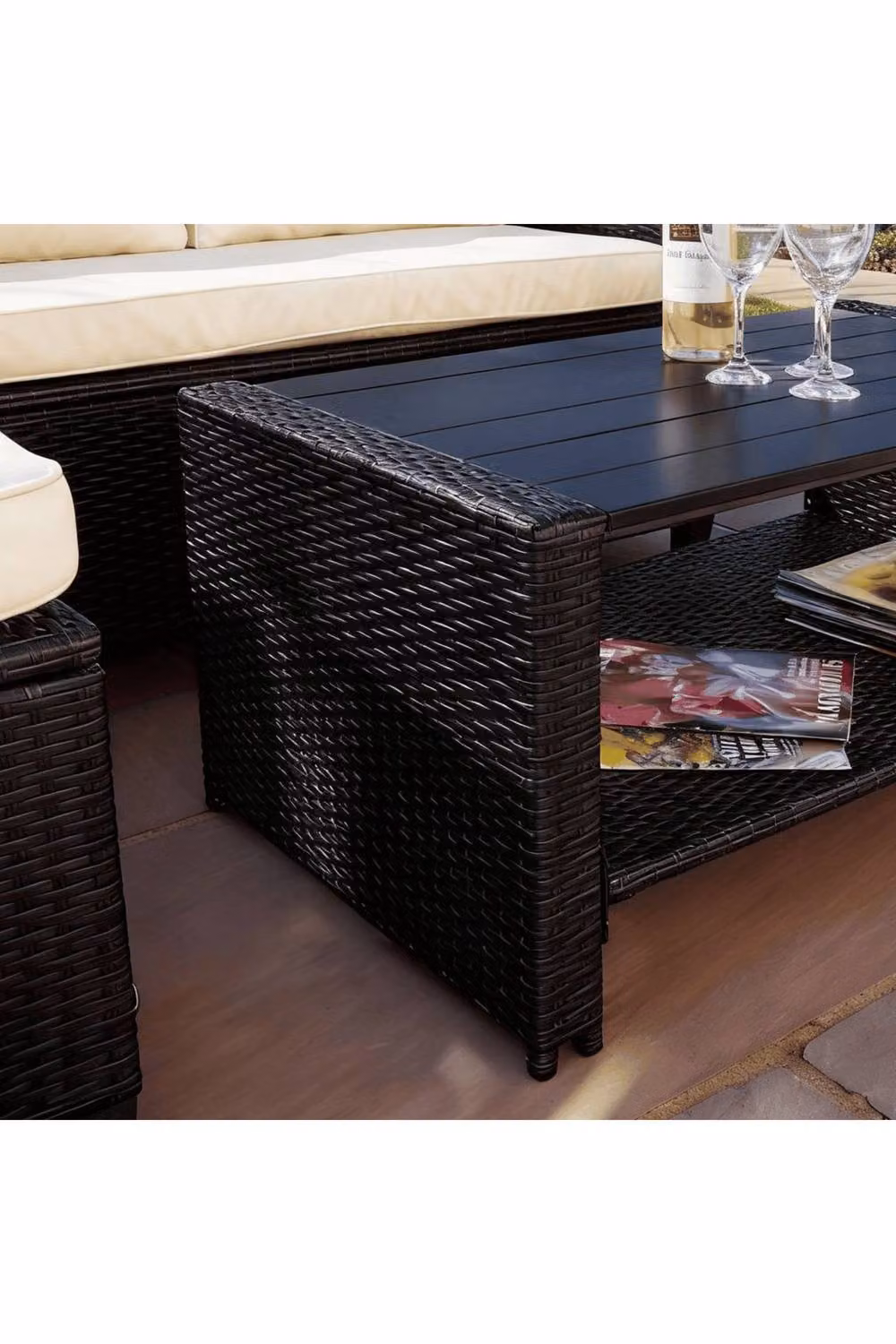 Home Source Trapani 4 Piece L-Shape Garden Patio Furniture Set with Corner Sofa, Table and Chairs in Black and Grey – 3