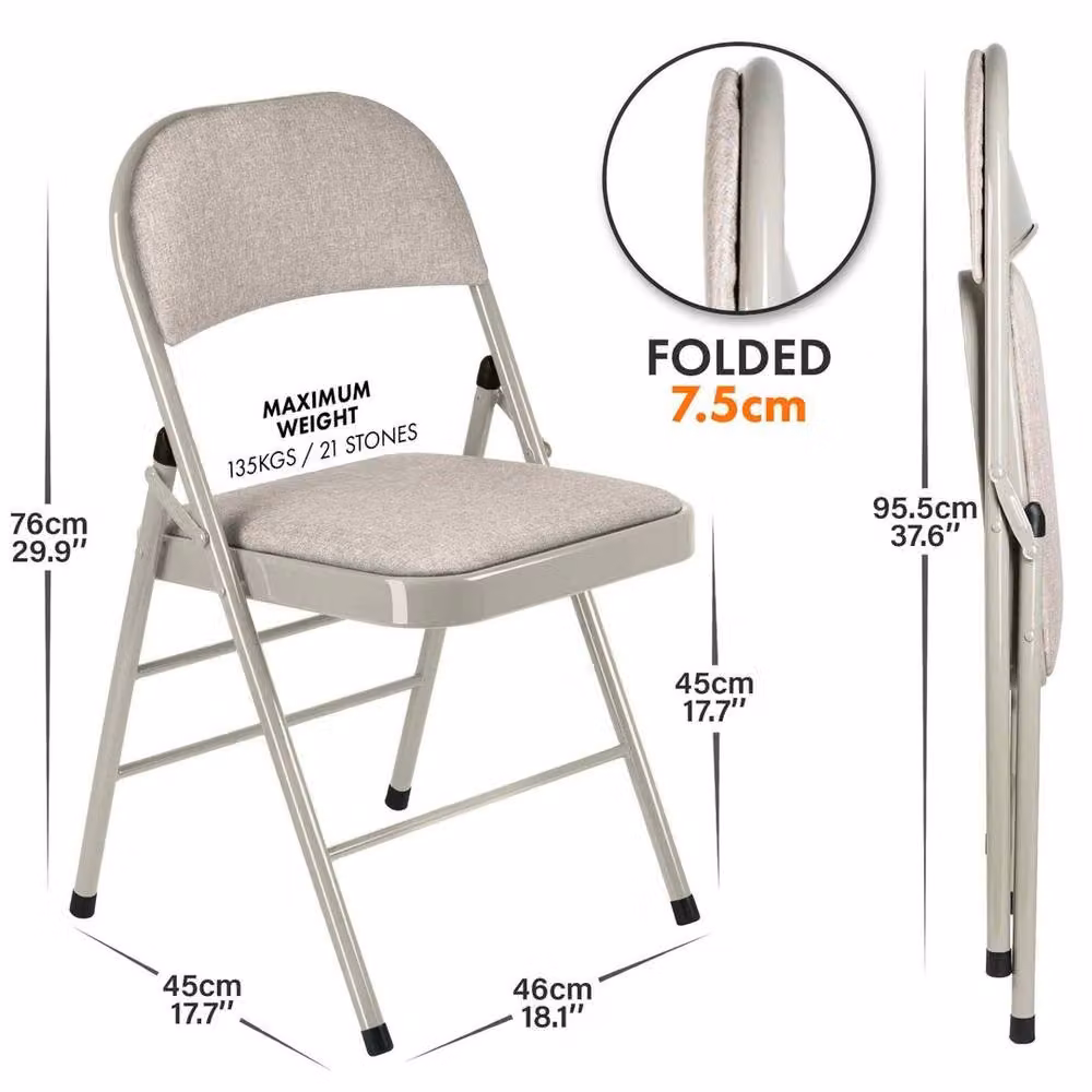 Kelvenix Camel Cream Folding Chairs with Padded Fabric Seats and Metal Frame, Height: 100 cm – 2