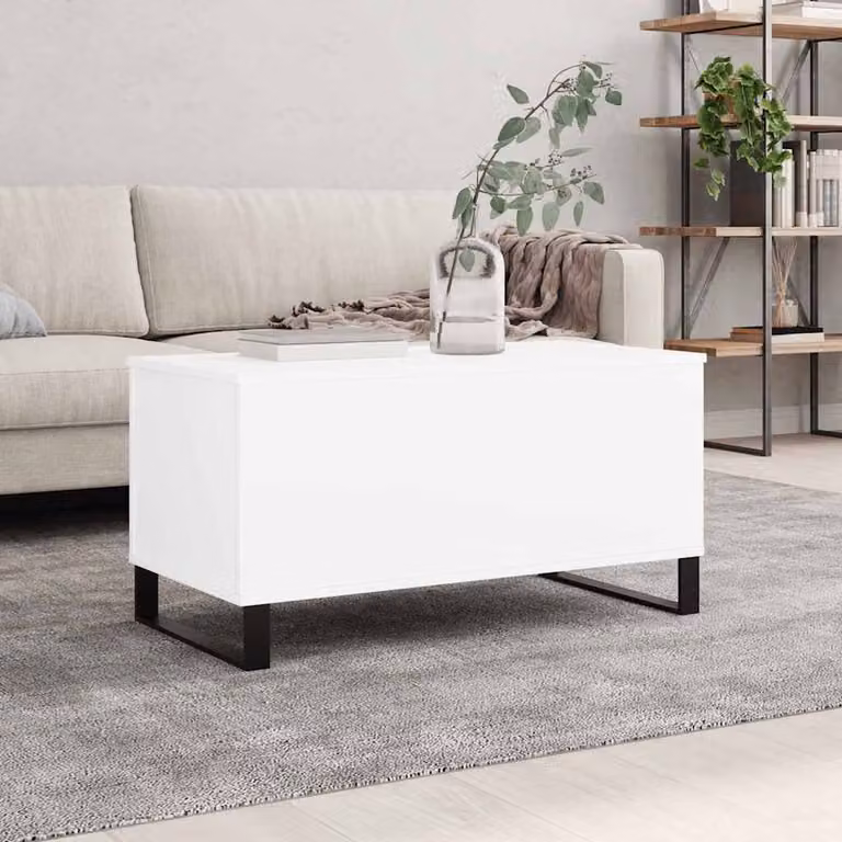 Berkfield Home Modern Rectangular Coffee Table in White with Lift Mechanism, W/D/H: 90 x 44.5 x 45 cm
