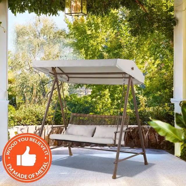 Malay Arabella Swing with Sun Canopy in Beige and White