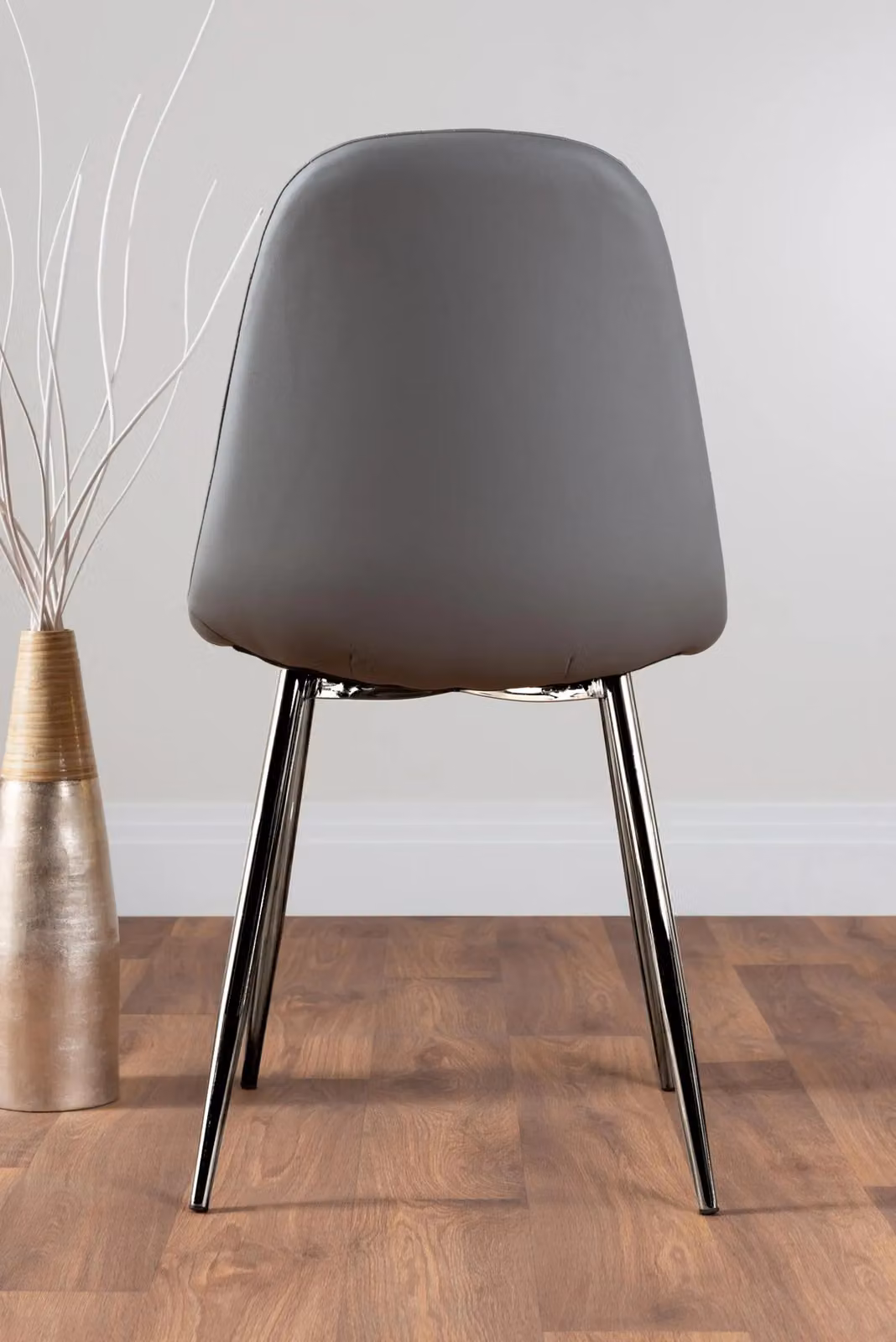 FurnitureboxUK Selina Round Glass Dining Table and Two Corona Silver Leg Chairs in Grey – 4