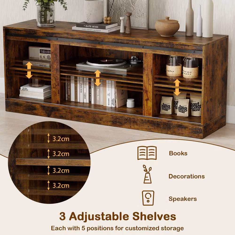 Costway Rustic Brown Wooden TV Stand Media Entertainment Cabinet for up to 70 Inch TVs – 4