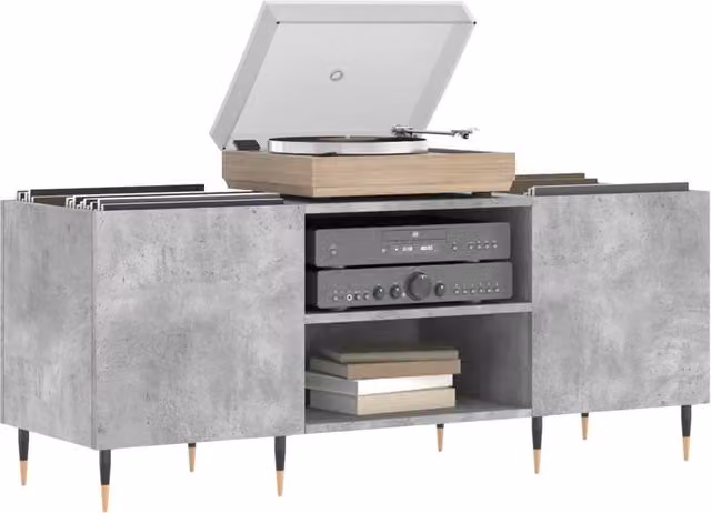 Berkfield Home Record Cabinet in Concrete Grey, W/D/H: 121 x 38 x 48 cm – 1