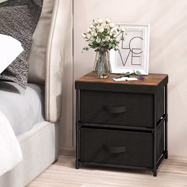 COSTWAY Minimalist Black Freestanding Bedside Nightstand for Adults
