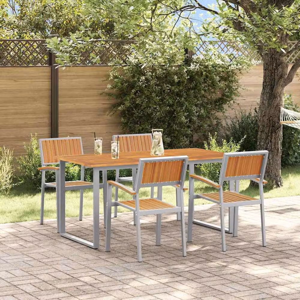 Berkfield Home Lush Garden Dining Set, 5-Piece Grey Metal and Wood Set – 2