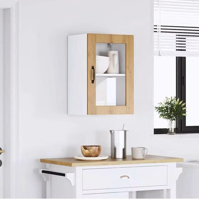 Berkfield Home Porto Artisan Oak Kitchen Wall Cabinet with Glass Door, Brown, W/D/H: 60.0 x 25.0 x 31.0 cm